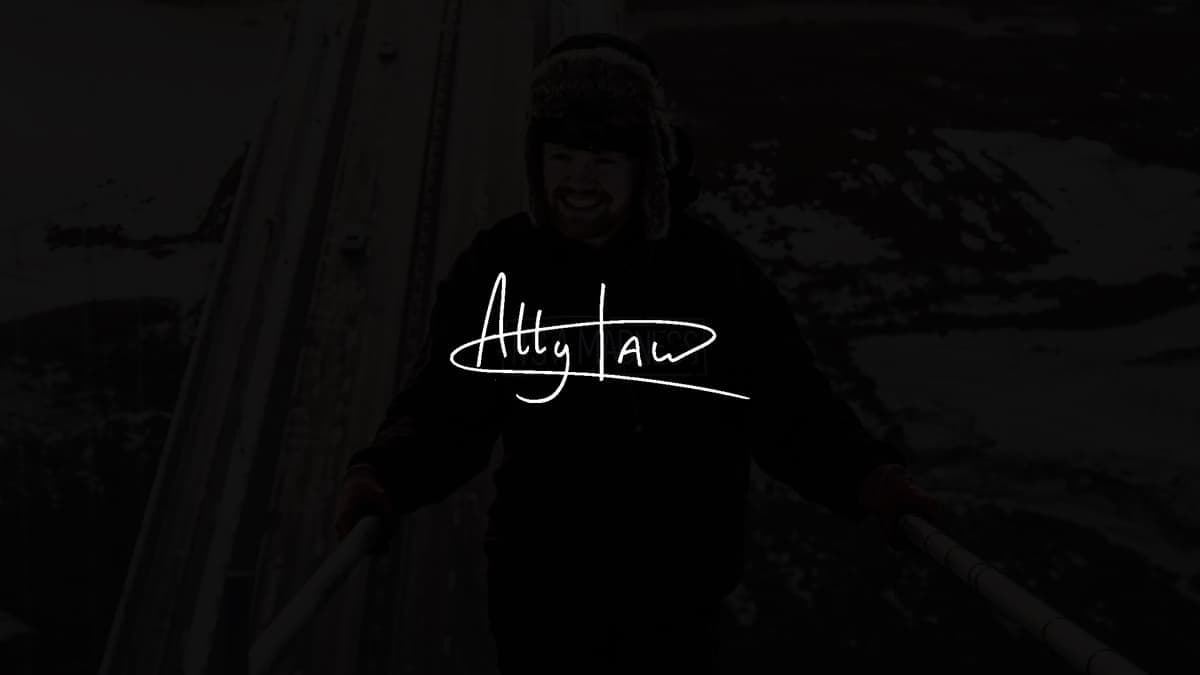 Ally Law’s signature identity over a dark photograph of the creator