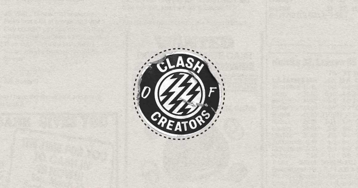Clash of Creators identity printed on a textured white background