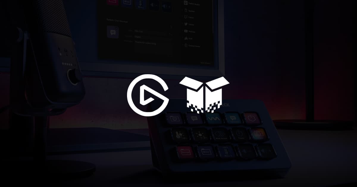 Elgato and Pixel Packs branding over a creator’s microphone and Stream Deck setup
